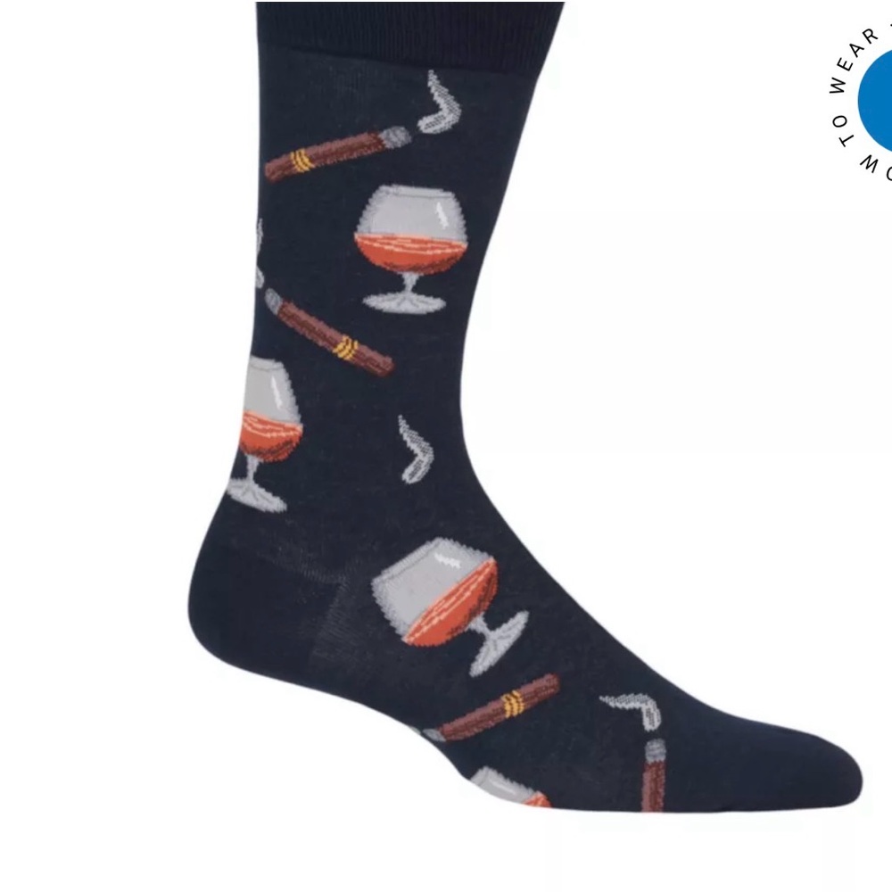 Hot Sox Men's Navy Socks with Cigar and Glass Design